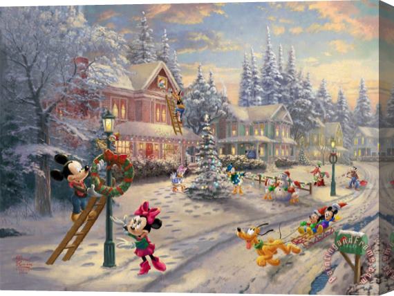 Thomas Kinkade Mickey's Victorian Christmas Stretched Canvas Print / Canvas Art