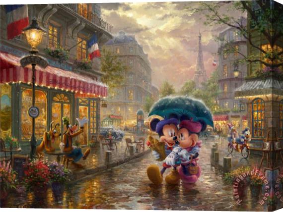 Thomas Kinkade Mickey And Minnie in Paris Stretched Canvas Print / Canvas Art