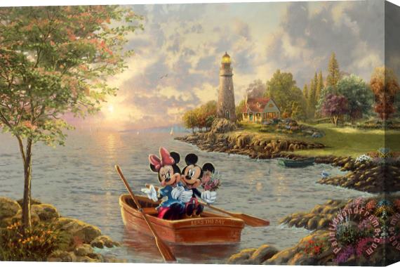 Thomas Kinkade Mickey And Minnie Lighthouse Cove Stretched Canvas Print / Canvas Art