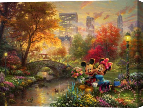 Thomas Kinkade Mickey & Minnie Sweetheart Central Park Stretched Canvas Painting / Canvas Art