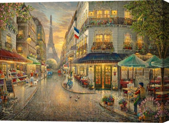 Thomas Kinkade Paris Cafe Stretched Canvas Painting / Canvas Art