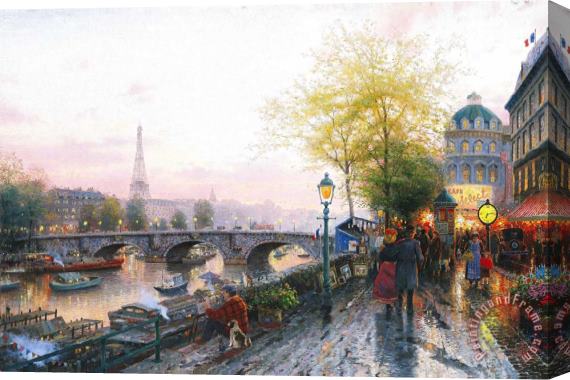Thomas Kinkade Paris, Eiffel Tower Stretched Canvas Painting / Canvas Art