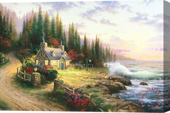 Thomas Kinkade Pine Cove Cottage Stretched Canvas Painting / Canvas Art