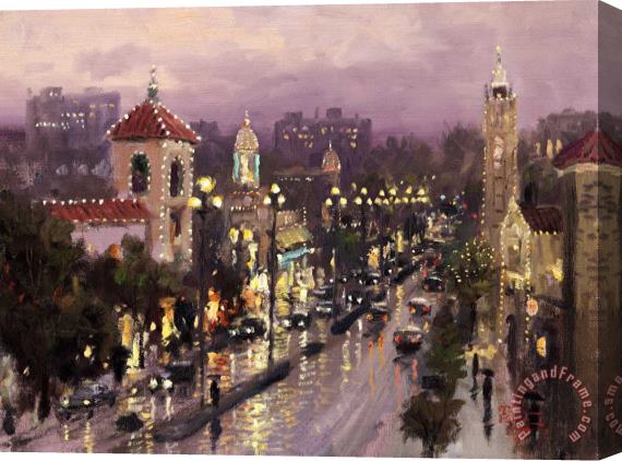 Thomas Kinkade Plaza Lights, Kansas City Stretched Canvas Painting / Canvas Art