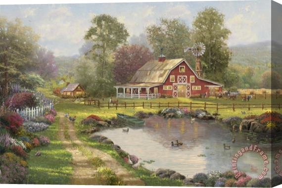 Thomas Kinkade Red Barn Retreat Stretched Canvas Painting / Canvas Art