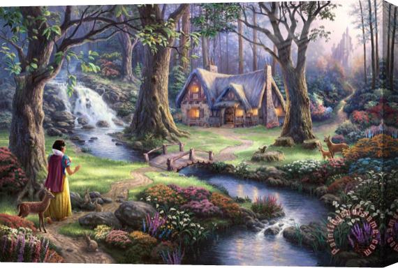 Thomas Kinkade Snow White Discovers The Cottage Stretched Canvas Painting / Canvas Art