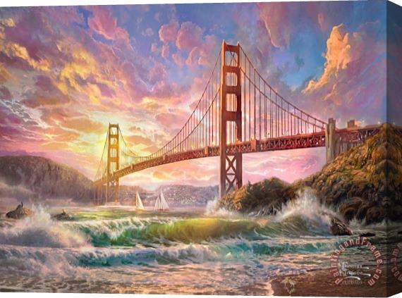 Thomas Kinkade Sunset on Golden Gate Bridge Stretched Canvas Print / Canvas Art