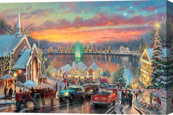 Thomas Kinkade The Lights of Christmastown Stretched Canvas Painting / Canvas Art