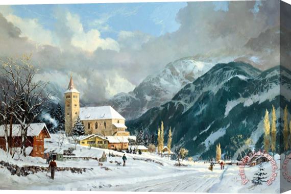 Thomas Kinkade Winter Chapel Stretched Canvas Print / Canvas Art