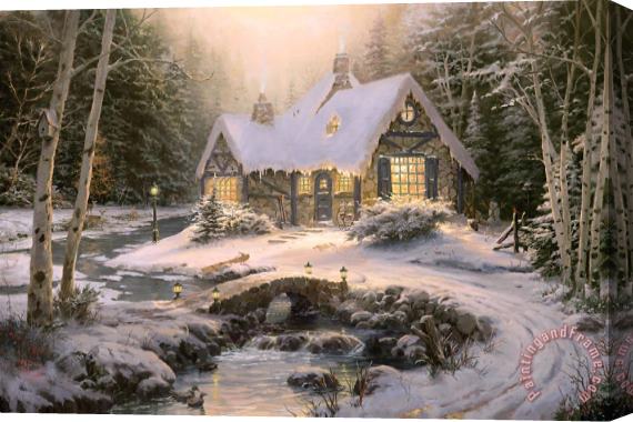 Thomas Kinkade Winter Light Cottage Stretched Canvas Print / Canvas Art