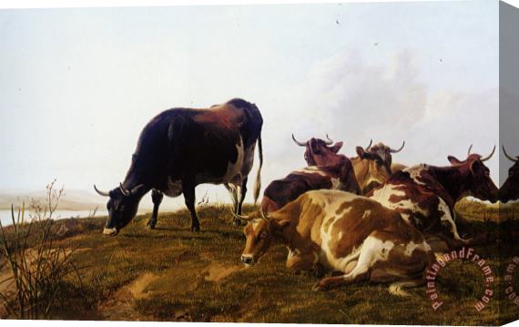 Thomas Sidney Cooper Cattle Resting Beside a River Stretched Canvas Print / Canvas Art
