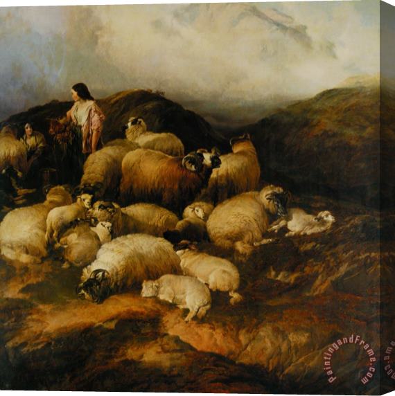Thomas Sidney Cooper Peasants And Sheep Stretched Canvas Painting / Canvas Art