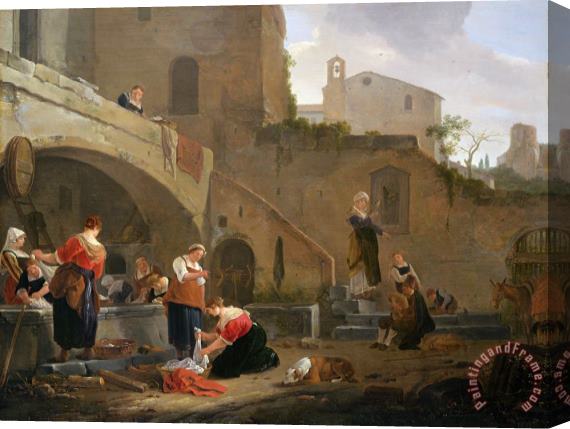 Thomas Wyck Washerwomen by a Roman Fountain Stretched Canvas Painting / Canvas Art