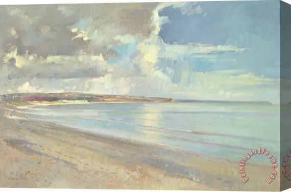 Timothy Easton Reflected Clouds Oxwich Beach Stretched Canvas Print / Canvas Art