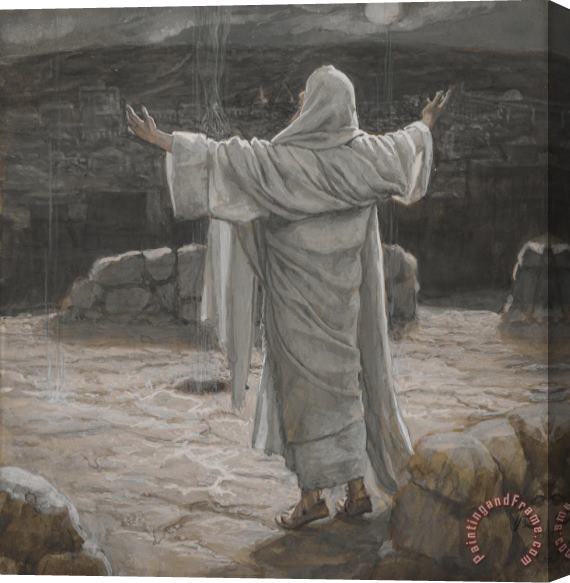 Tissot Christ Retreats to the Mountain at Night Stretched Canvas Print / Canvas Art