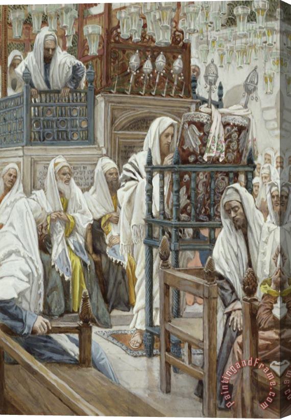 Tissot Jesus Unrolls the Book in the Synagogue Stretched Canvas Painting / Canvas Art