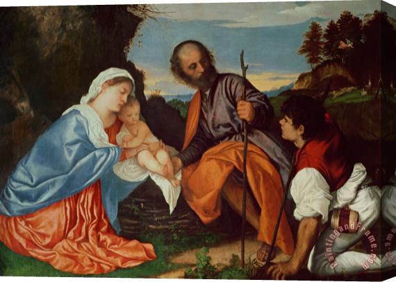 Titian The Holy Family And a Shepherd Stretched Canvas Painting / Canvas Art