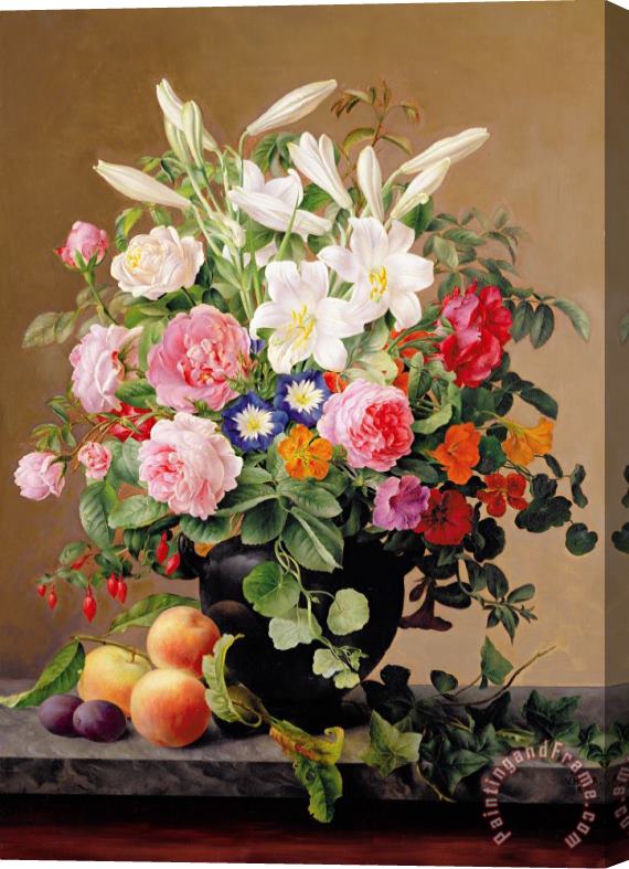 V. Hoier Still Life With Flowers And Fruit Stretched Canvas Painting / Canvas Art