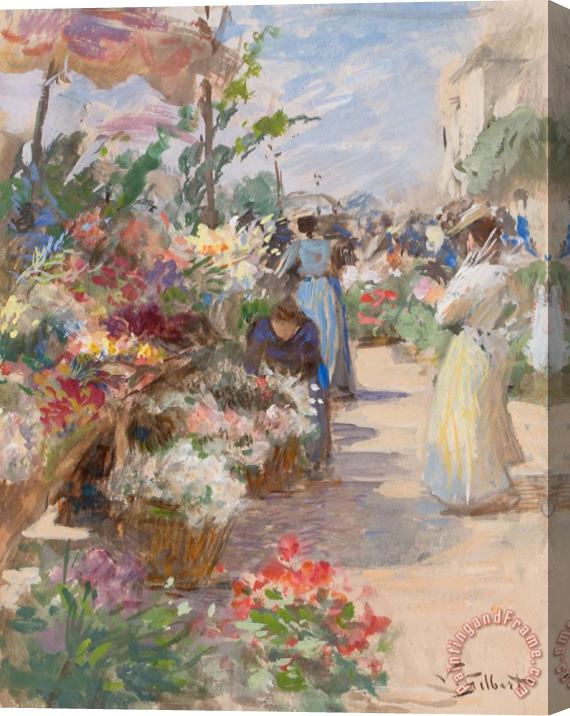 Victor Gabriel Gilbert The Flower Market Stretched Canvas Painting / Canvas Art
