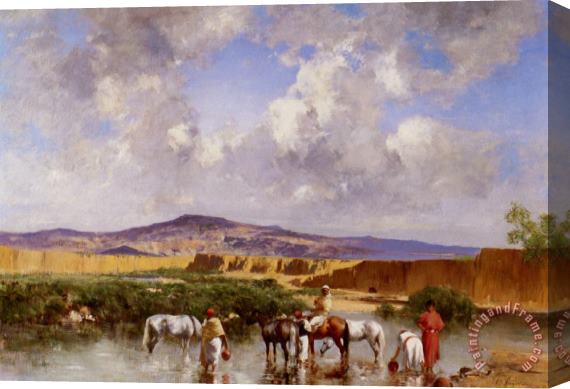 Victor Pierre Huguet Watering at The Wadi Stretched Canvas Painting / Canvas Art