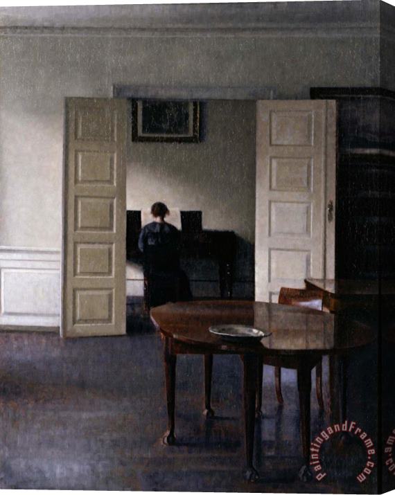 Vilhelm Hammershoi Interior with Ida Playing The Piano Stretched Canvas Print / Canvas Art