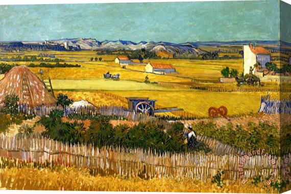 Vincent van Gogh Harvest At La Crau With Montmajour In The Background Stretched Canvas Print / Canvas Art