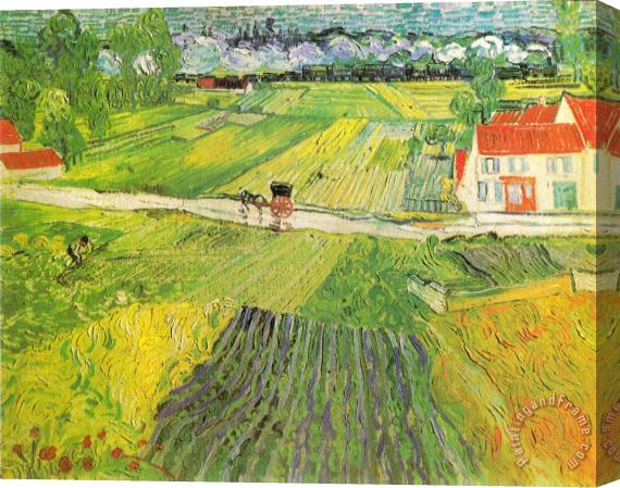 Vincent van Gogh Landscape with Choach And Train in The Background Stretched Canvas Painting / Canvas Art