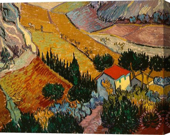 Vincent Van Gogh Landscape with House and Ploughman Stretched Canvas Painting / Canvas Art