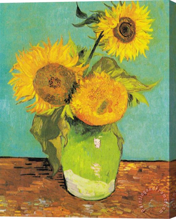 Vincent van Gogh Three Sunflowers in a Vase Stretched Canvas Painting / Canvas Art