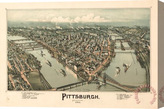 Vintage Images Pittsburg Map Stretched Canvas Print / Canvas Art