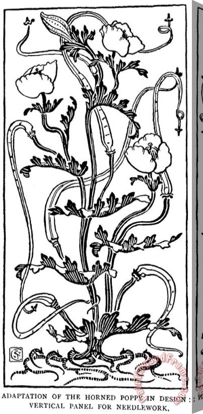 Walter Crane Horned Poppy In Design Line Drawing Stretched Canvas Painting / Canvas Art