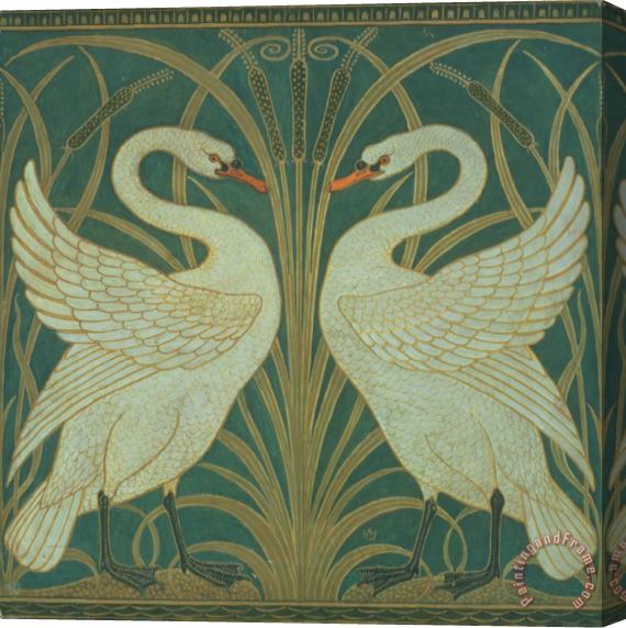 Walter Crane Wallpaper Design for panel of Swan Rush and Iris Stretched Canvas Print / Canvas Art