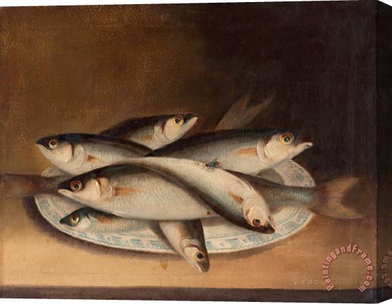 W.b. Gould Fish on a Blue And White Plate Stretched Canvas Print / Canvas Art