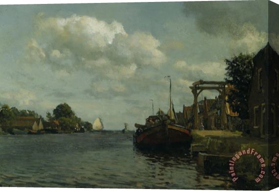 Willem Bastiaan Tholen Moored Boats on a River Stretched Canvas Painting / Canvas Art
