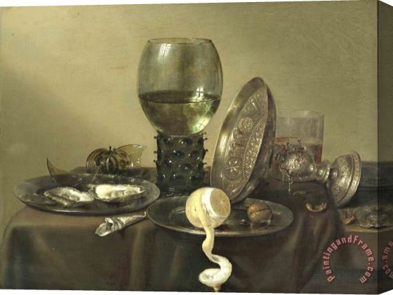 Willem Claesz Heda Still Life with Oysters, a Rummer, a Lemon And a Silver Bowl Stretched Canvas Print / Canvas Art