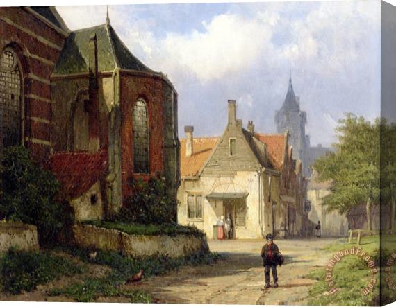 Willem Koekkoek Figure before a Redbrick Church in a Dutch Town Stretched Canvas Painting / Canvas Art