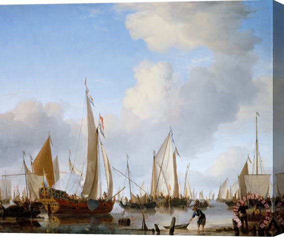 Willem van de Velde A States Yacht Under Sail Close to The Shore with Many Other Vessels Stretched Canvas Painting / Canvas Art
