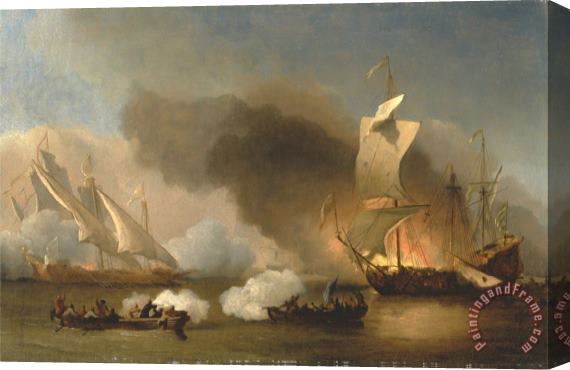 Willem van de Velde An Action Off The Barbary Coast with Galleys And English Ships Stretched Canvas Painting / Canvas Art