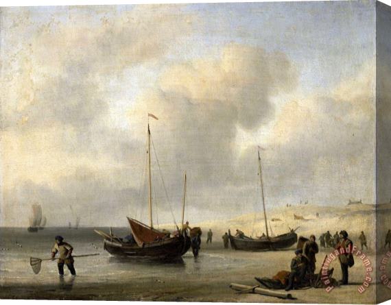 Willem van de Velde Fishing Boats on Shore (the Shore, Unloading a Fishing Smack) Stretched Canvas Painting / Canvas Art