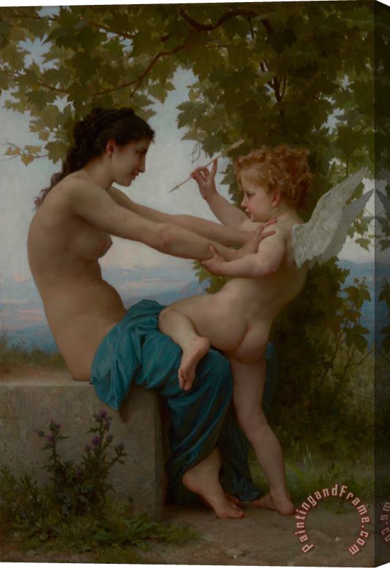 William Adolphe Bouguereau A Young Girl Defending Herself Against Eros Stretched Canvas Painting / Canvas Art