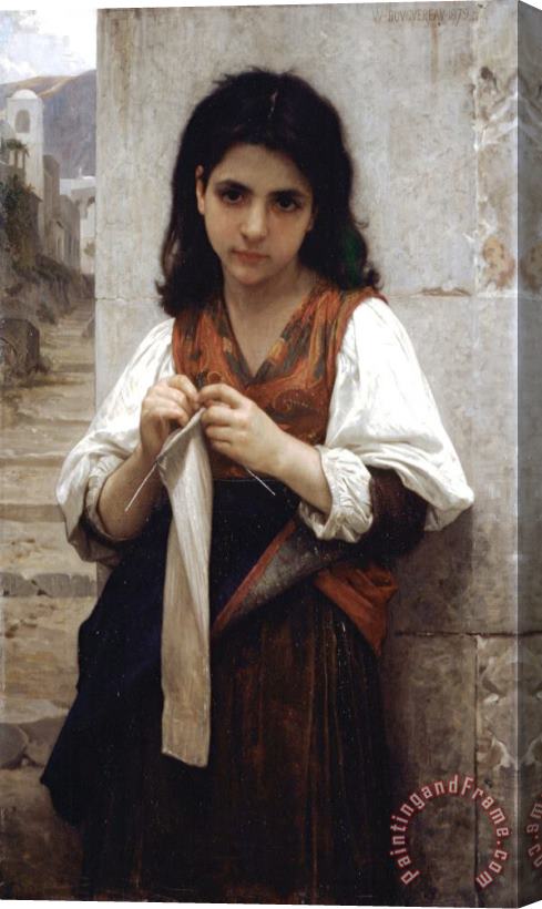 William Adolphe Bouguereau The Little Knitter Stretched Canvas Print / Canvas Art