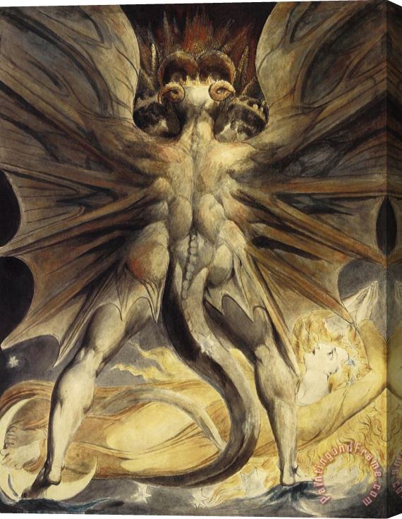 William Blake The Great Red Dragon And The Woman Clothed In Sun Stretched Canvas Painting / Canvas Art