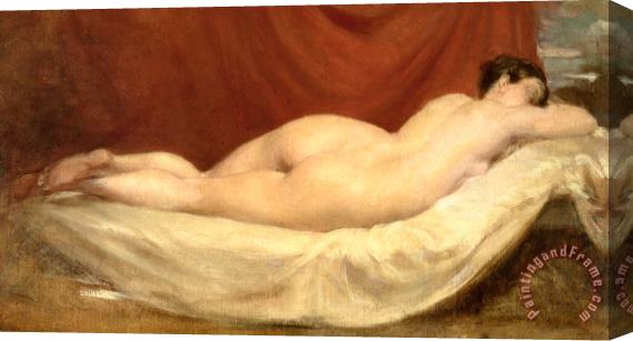 William Etty Nude Lying On A Sofa Against A Red Curtain Stretched Canvas Print / Canvas Art