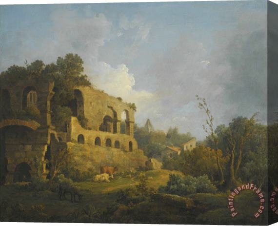 William Marlow Landscape with Classical Ruins Outside Rome with The Pyramid of Cestius Beyond Stretched Canvas Print / Canvas Art
