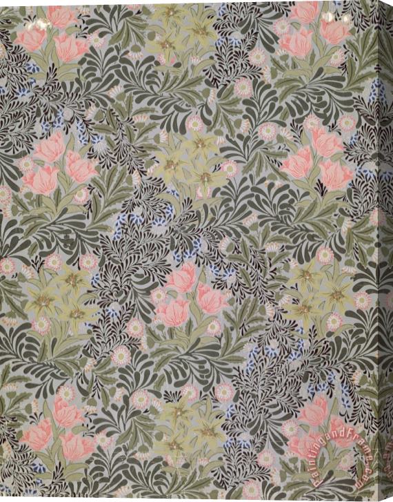 William Morris Wallpaper Design With Tulips Daisies And Honeysuckle Stretched Canvas Print / Canvas Art