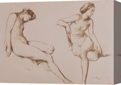 Drawing Canvas Prints - Sepia Drawing of Nude Woman by William Mulready