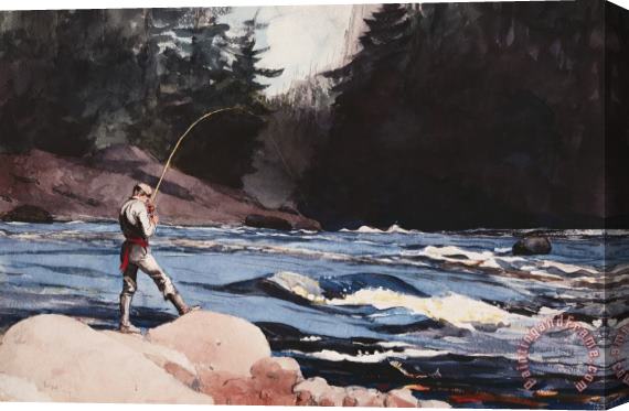 Winslow Homer Man Fishing a New England Stream Stretched Canvas Print / Canvas Art