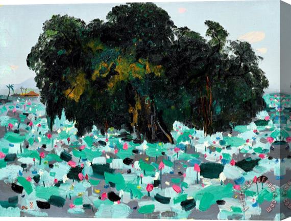 Wu Guanzhong A Banyan And Lotus Flowers, 1994 Stretched Canvas Painting / Canvas Art