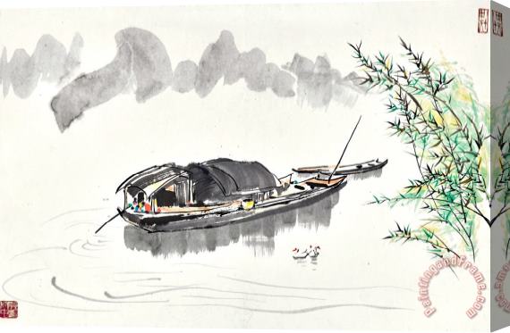 Wu Guanzhong Boats by The Shore Stretched Canvas Print / Canvas Art