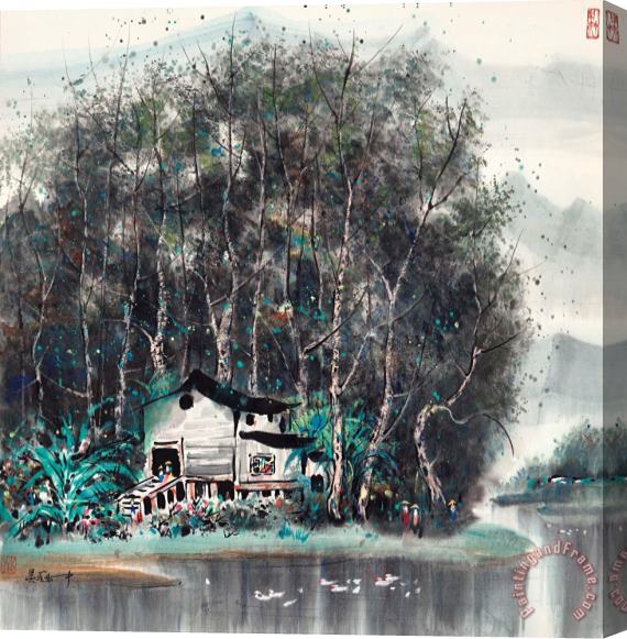 Wu Guanzhong Lodge by The River Stretched Canvas Print / Canvas Art